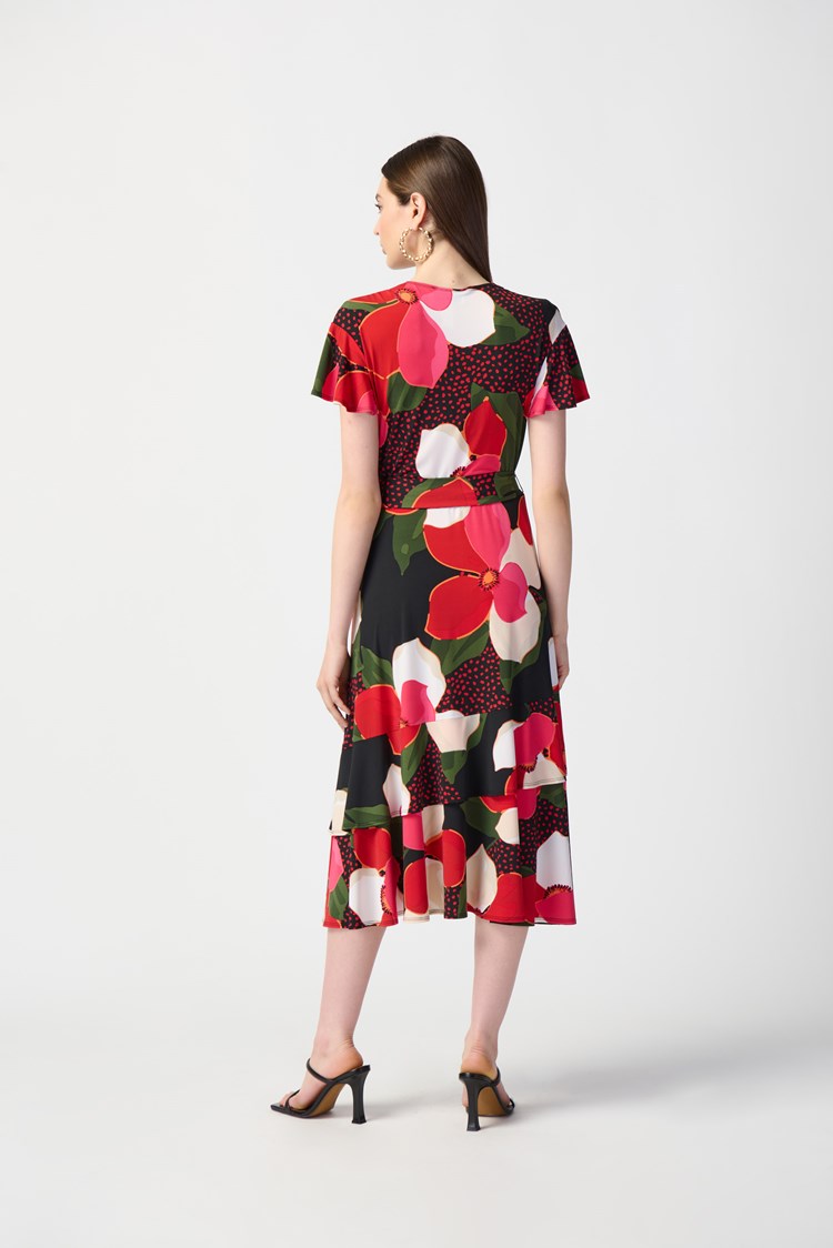 Floral Print Silky Knit Flowy Wrap Dress