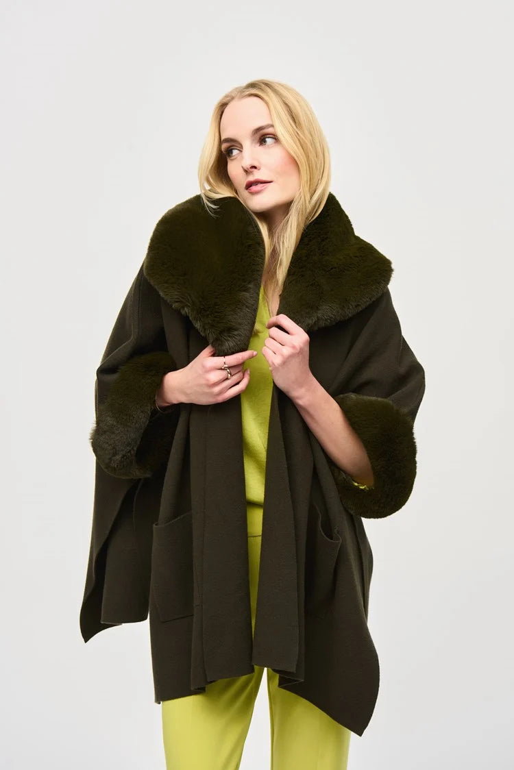Brushed Jacquard and Faux Fur Cape