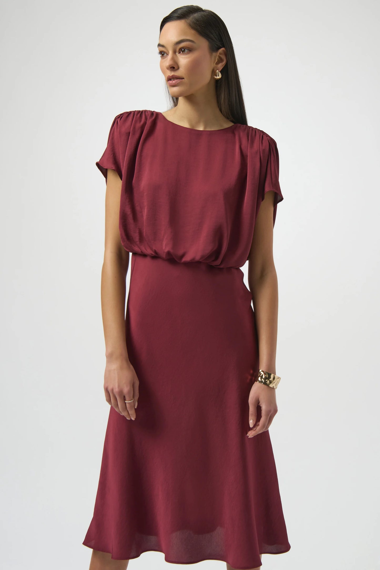 Recycled Satin Blouson A-Line Dress