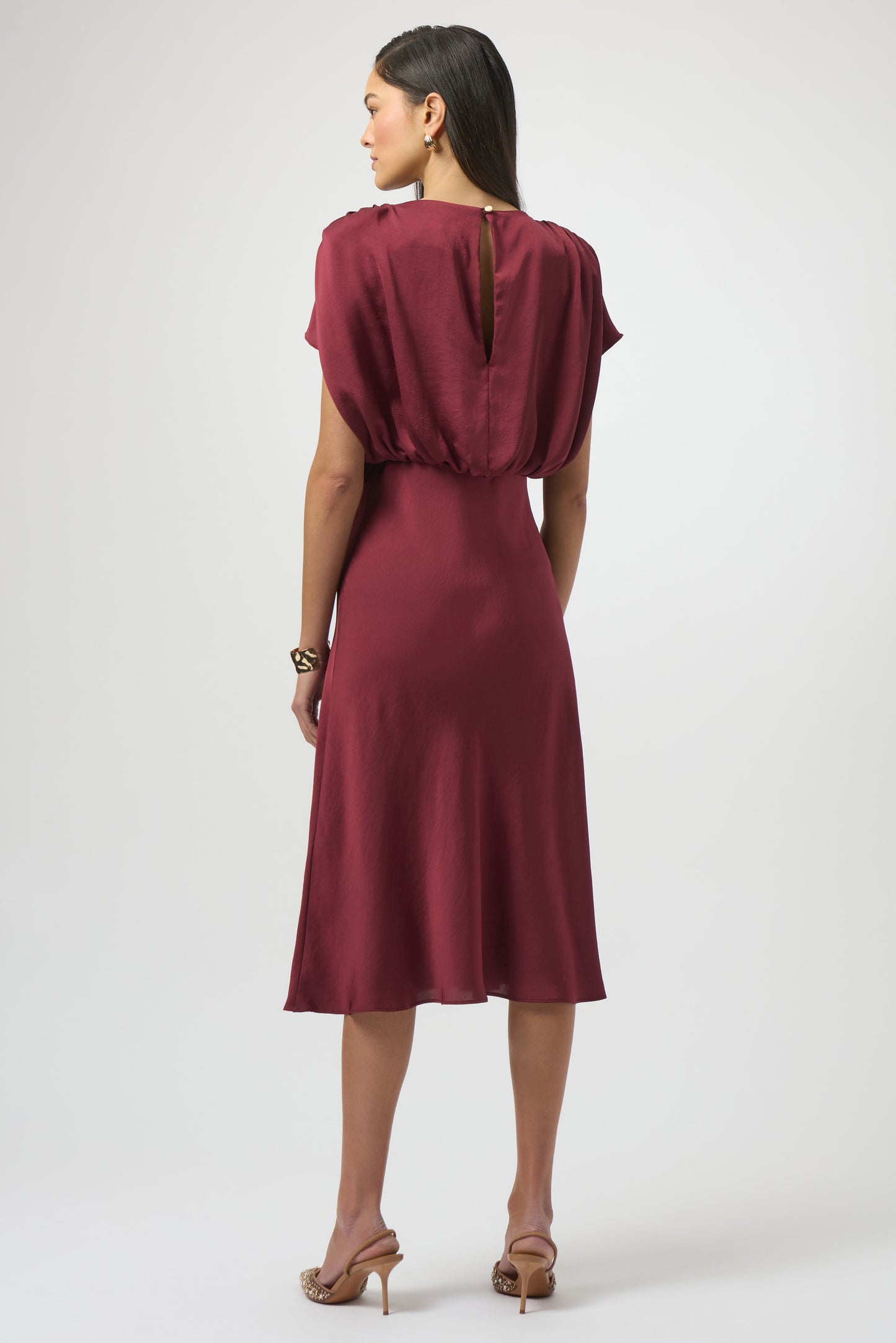 Recycled Satin Blouson A-Line Dress