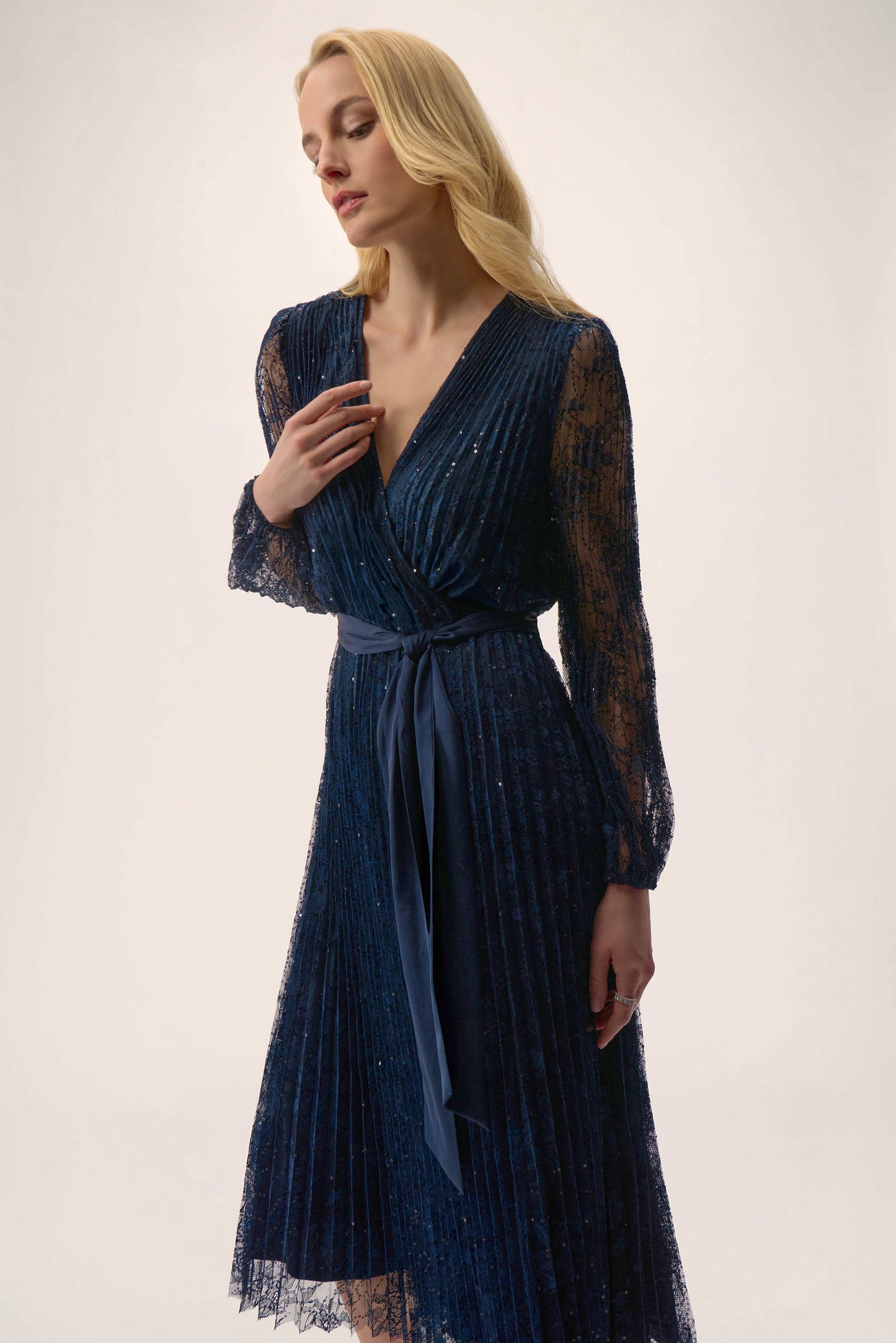 Sequinned Pleated Fit & Flare Dress