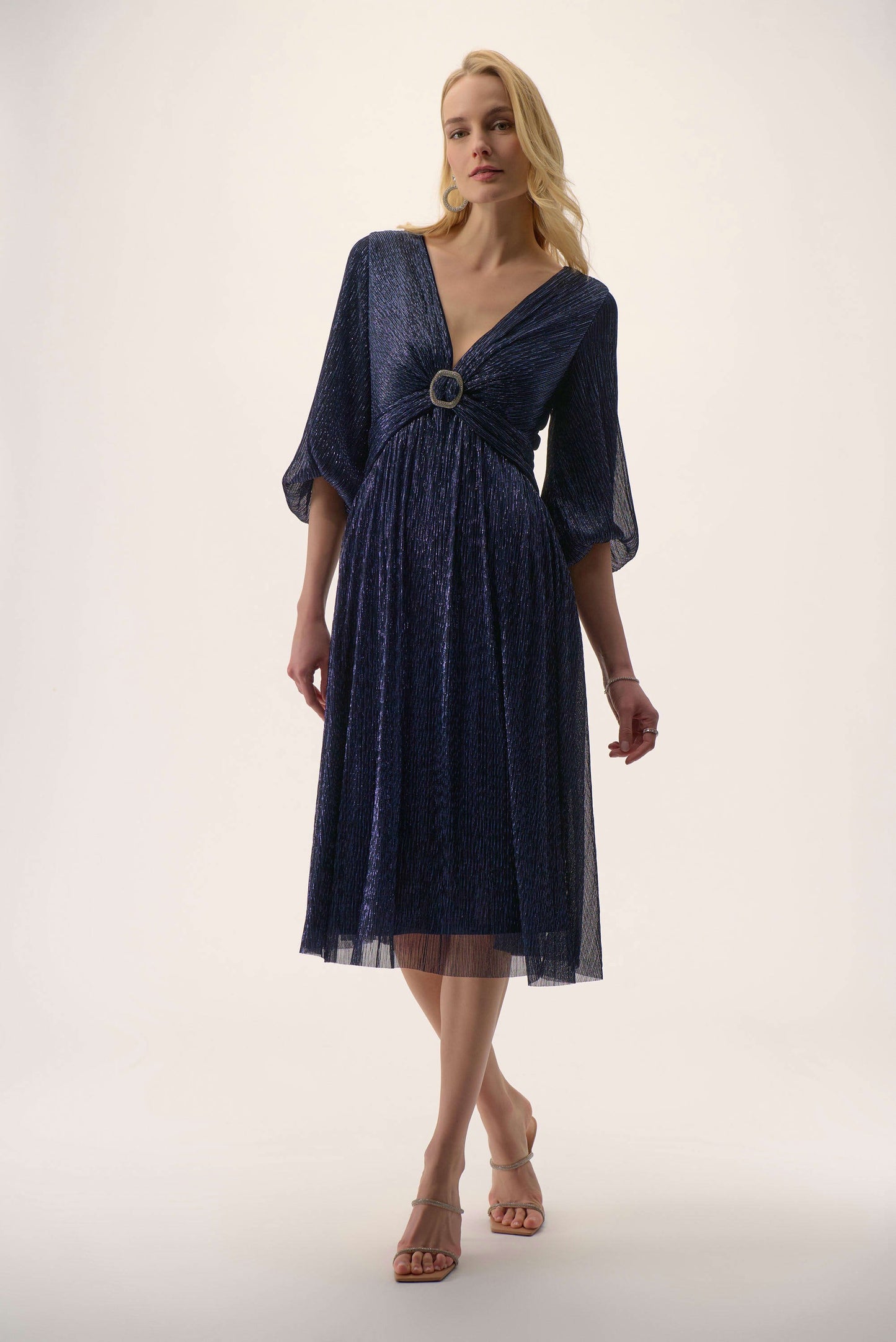 Sparkle Mesh Plisse Fit & Flare Dress