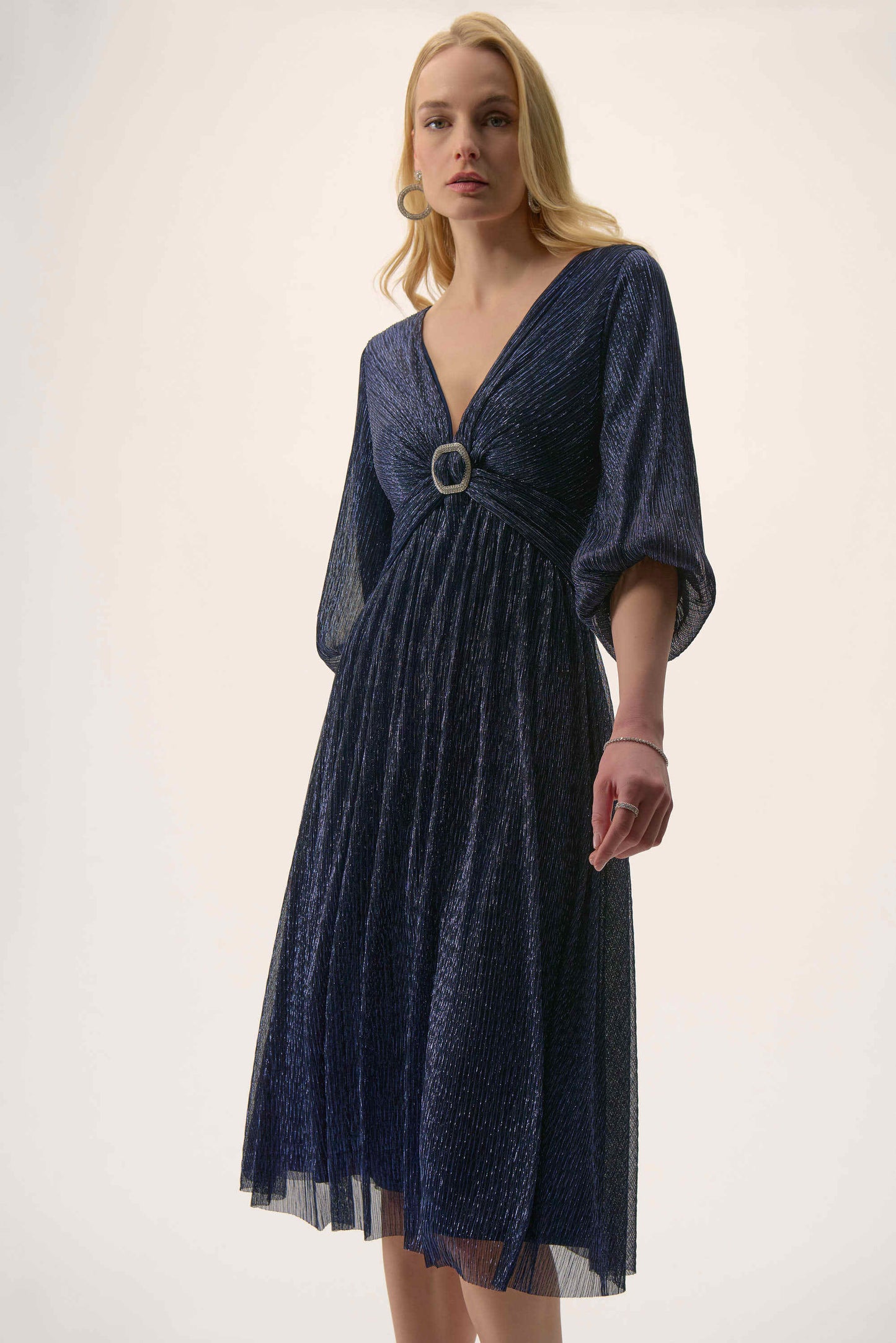 Sparkle Mesh Plisse Fit & Flare Dress