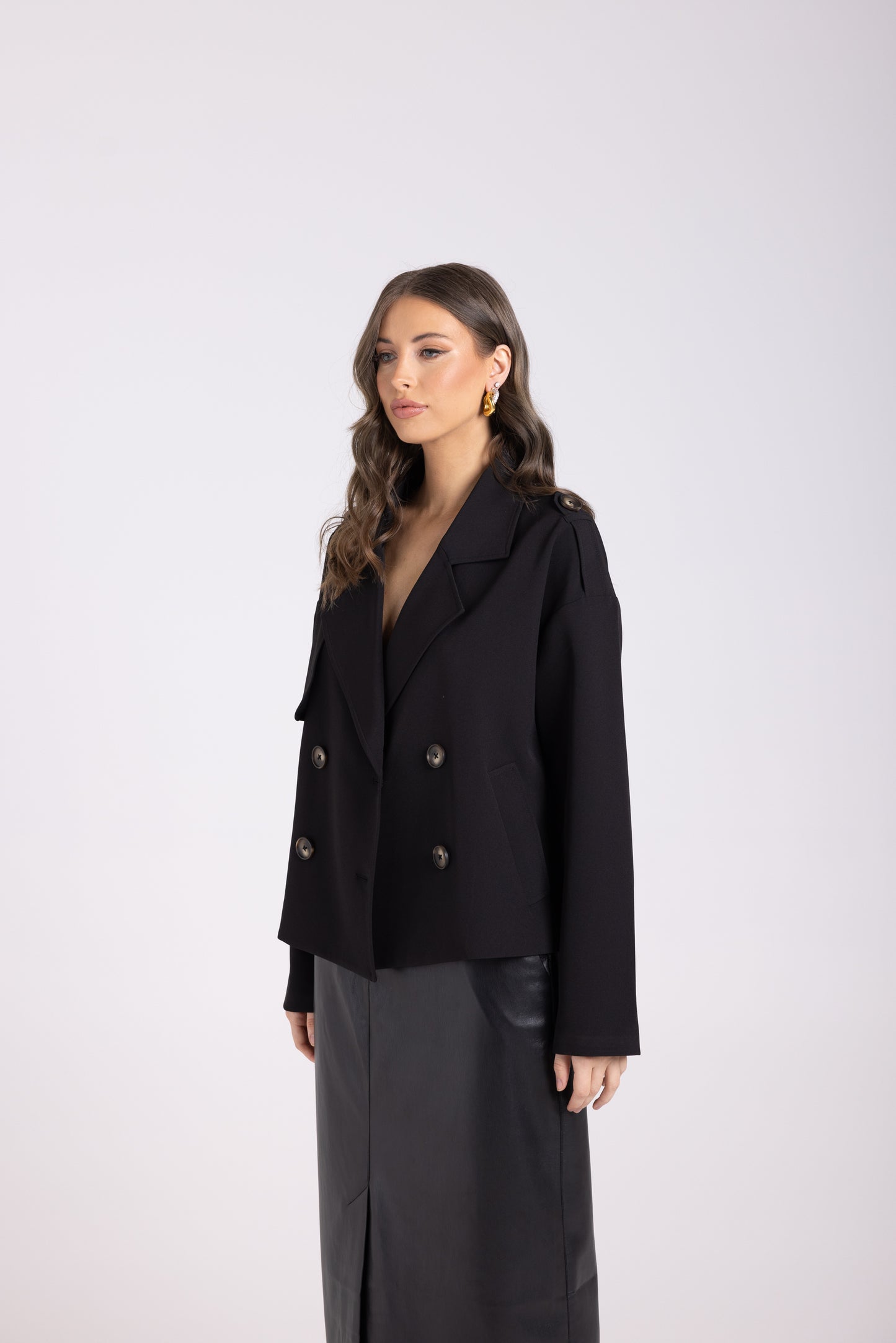 Dropped Shoulder Cropped Trench