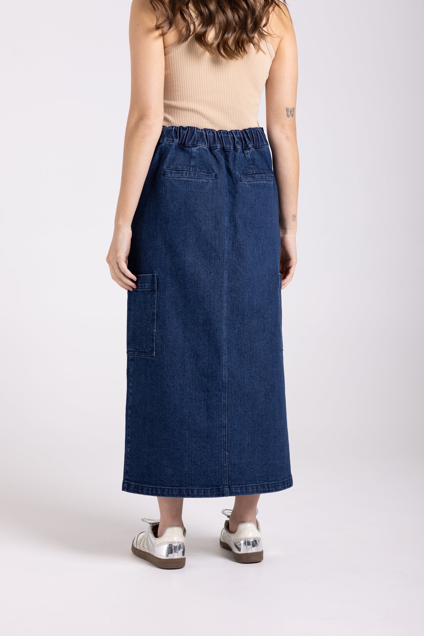 Denim Midi Cargo Skirt
