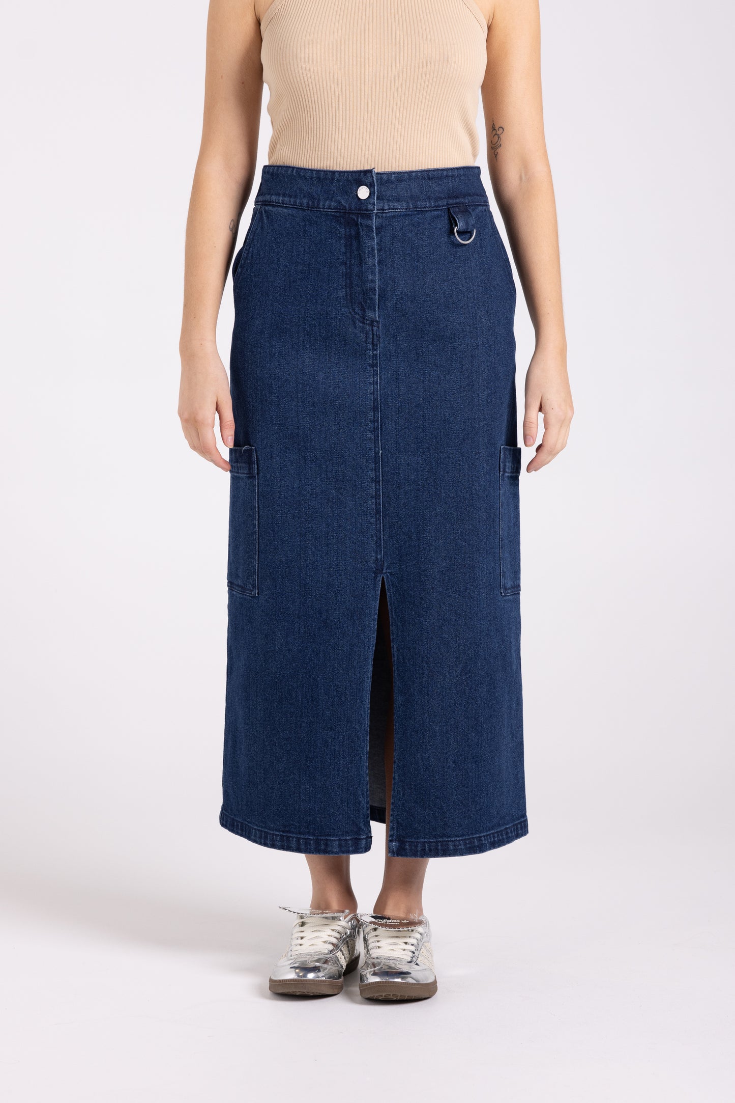 Denim Midi Cargo Skirt