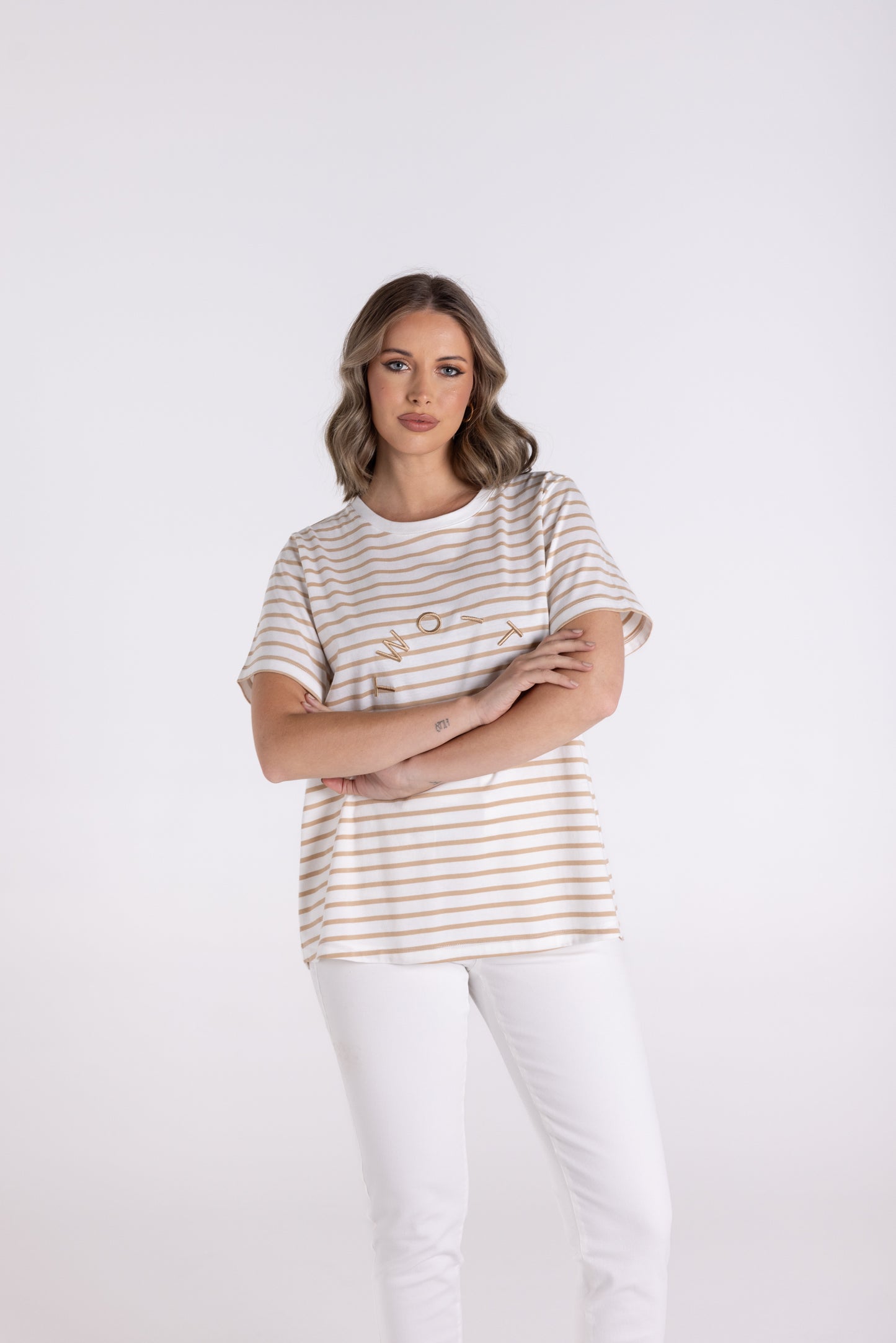 Stripe S/Slv Crew w/Embroidery