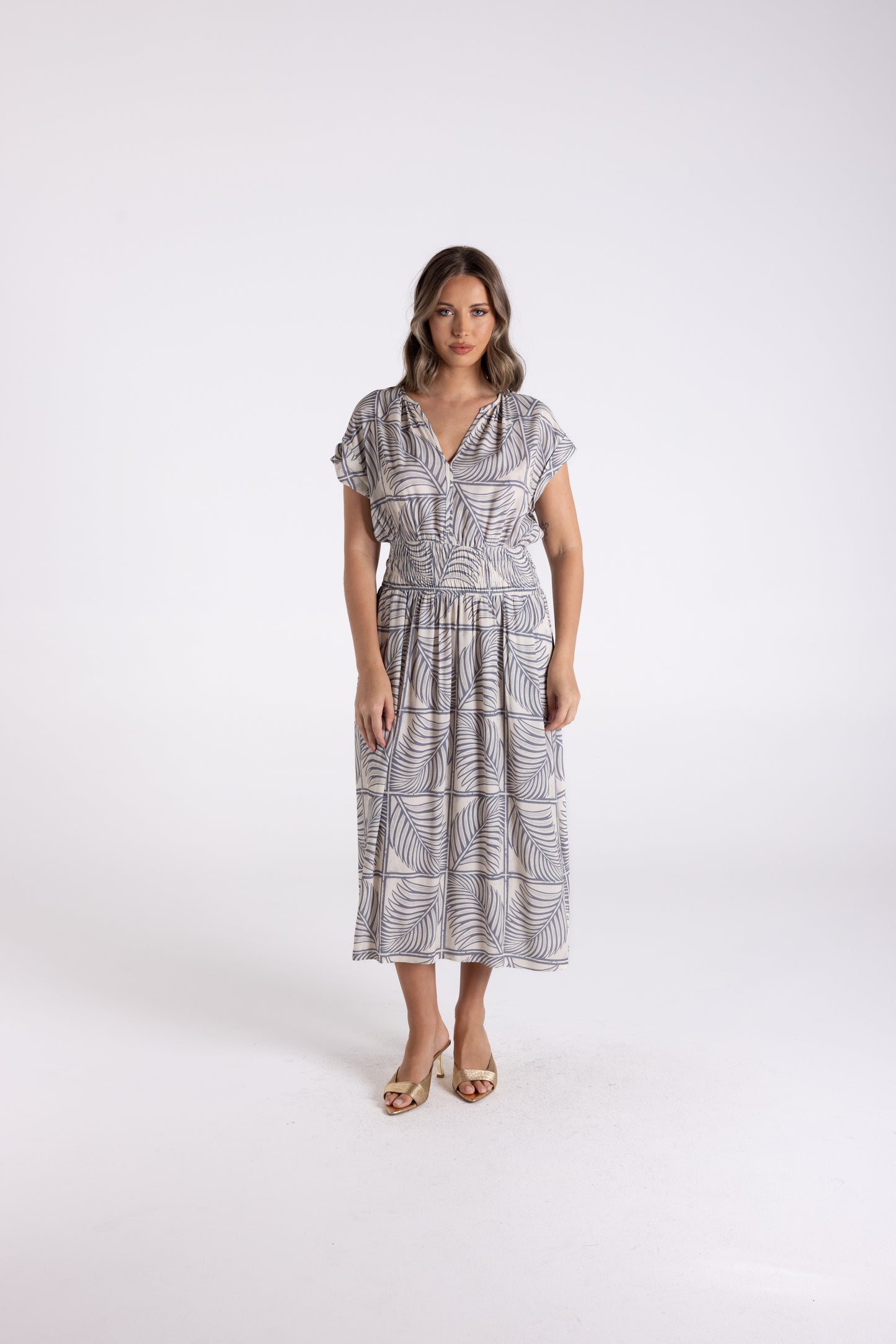 Fern Print Shirred Dress