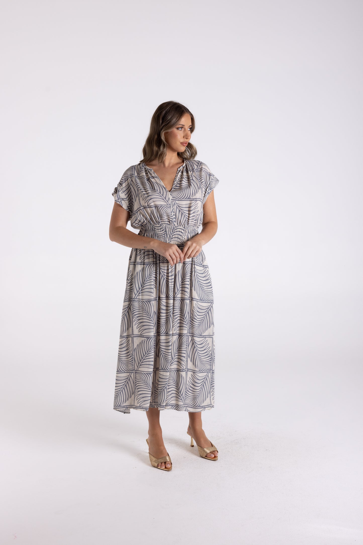 Fern Print Shirred Dress