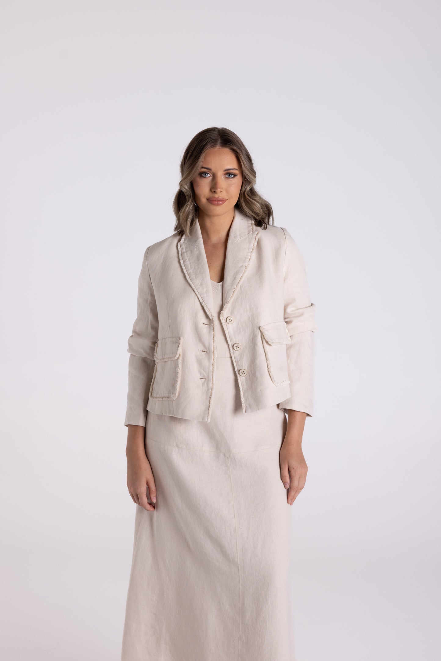 Crop Tweed Linen Jacket
