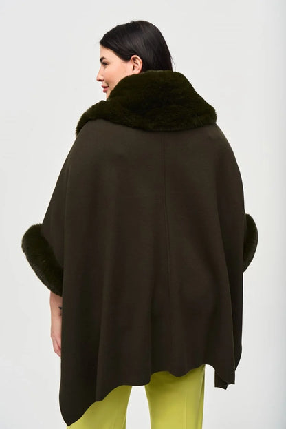 Brushed Jacquard and Faux Fur Cape