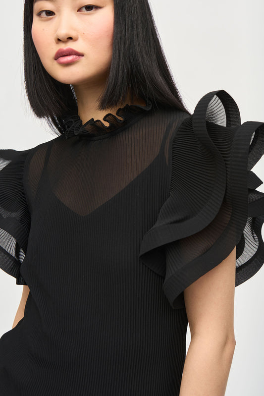 Chiffon Pleated Top with Ruffles