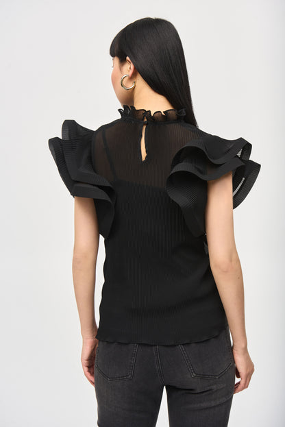 Chiffon Pleated Top with Ruffles