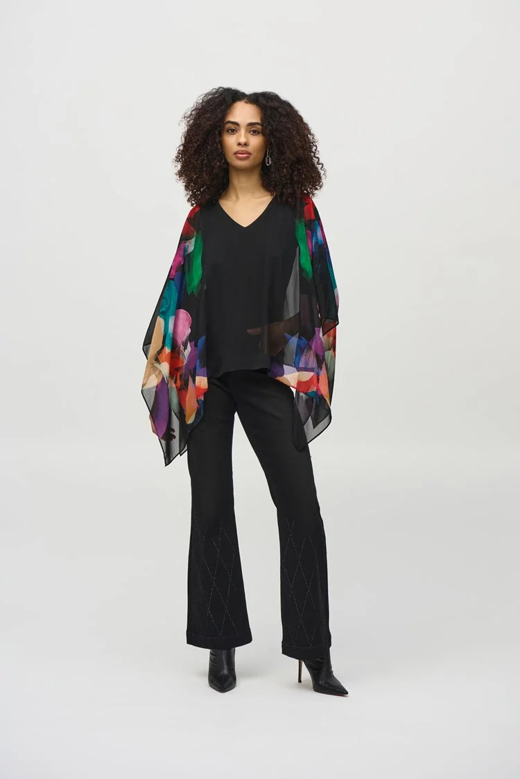 Chiffon Abstract Print Poncho Top