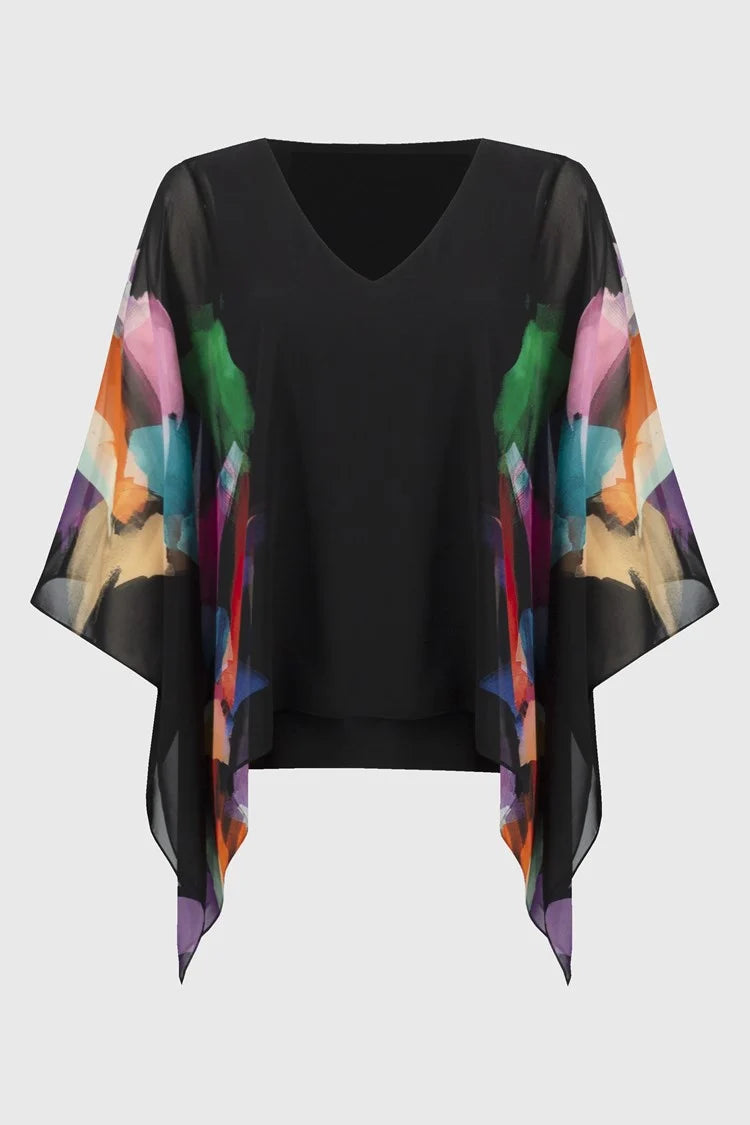 Chiffon Abstract Print Poncho Top