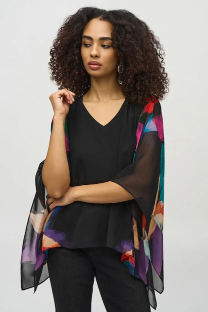 Chiffon Abstract Print Poncho Top