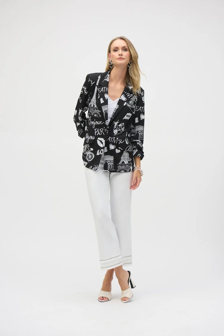 Silky Knit Print Straight Blazer