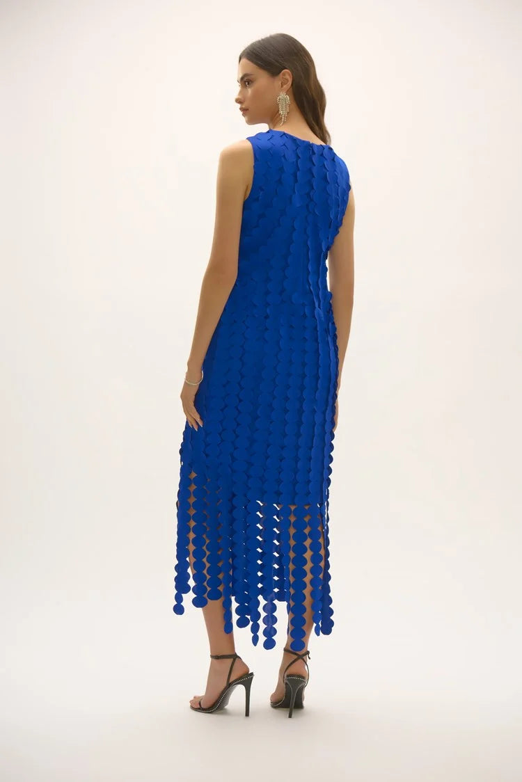 Scuba Knit Sheath Dress with Circle Fringes