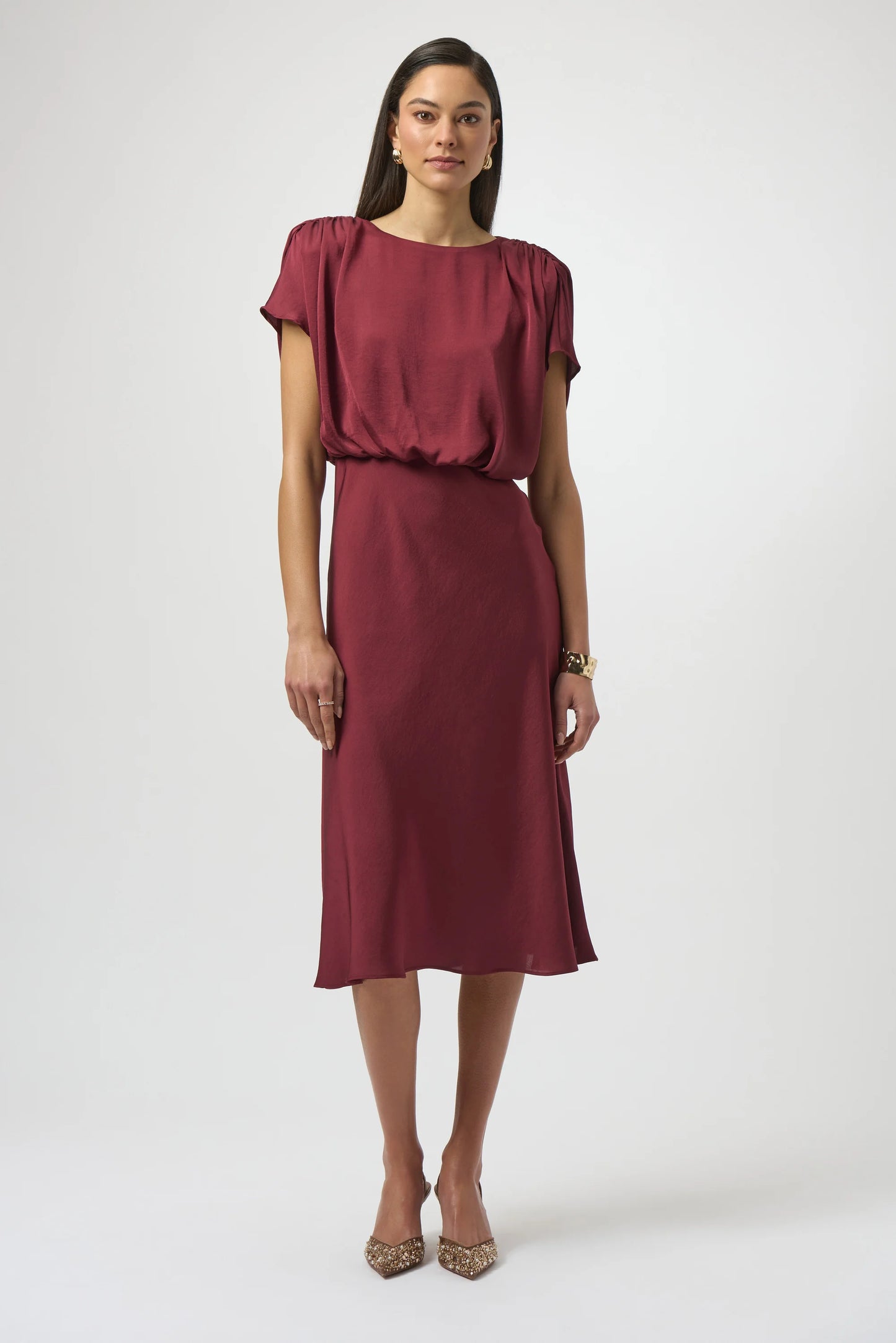 Recycled Satin Blouson A-Line Dress