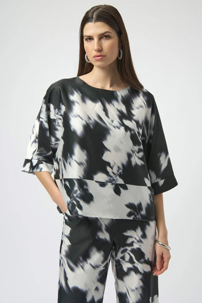 Recycled Satin Floral Print Boxy Top