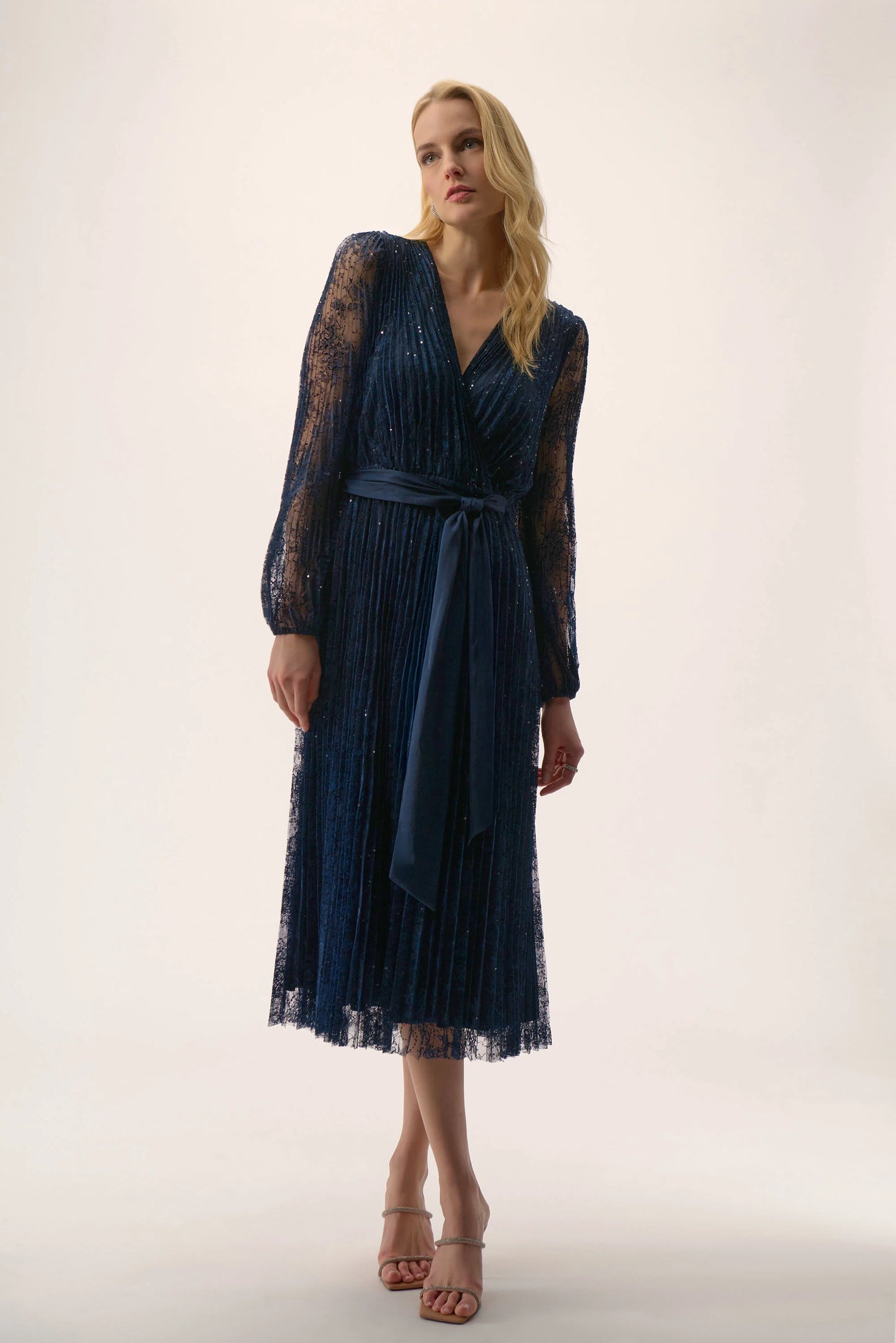 Sequinned Pleated Fit & Flare Dress