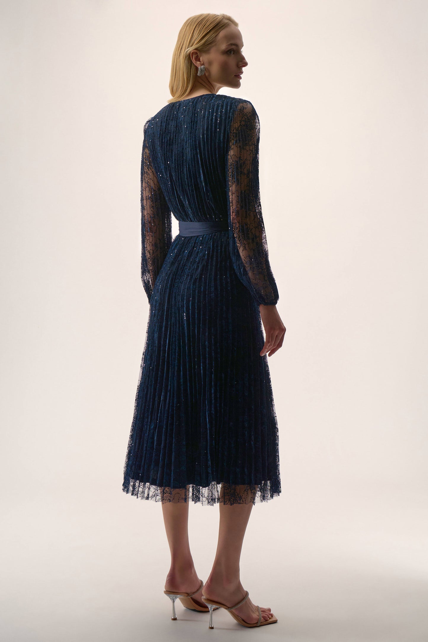 Sequinned Pleated Fit & Flare Dress
