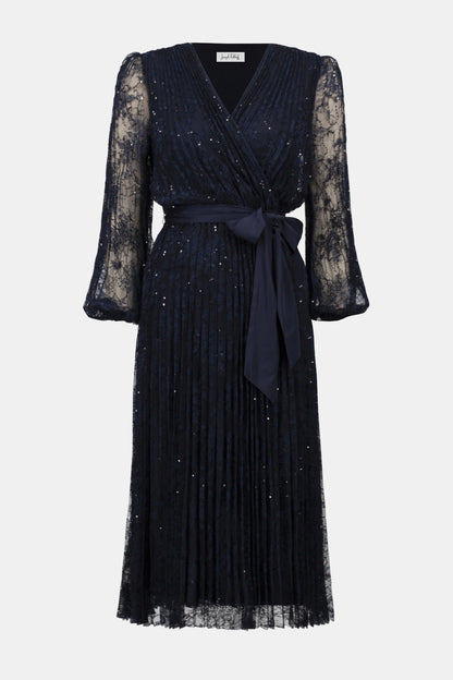 Sequinned Pleated Fit & Flare Dress