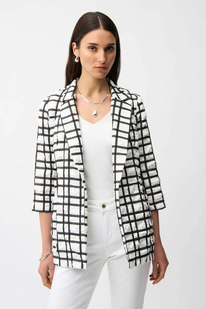 Jacquard Plaid Print Boxy Blazer