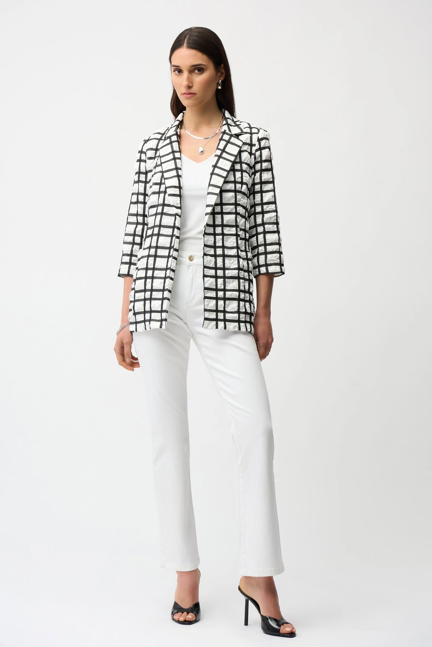 Jacquard Plaid Print Boxy Blazer