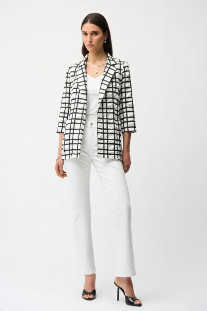 Jacquard Plaid Print Boxy Blazer