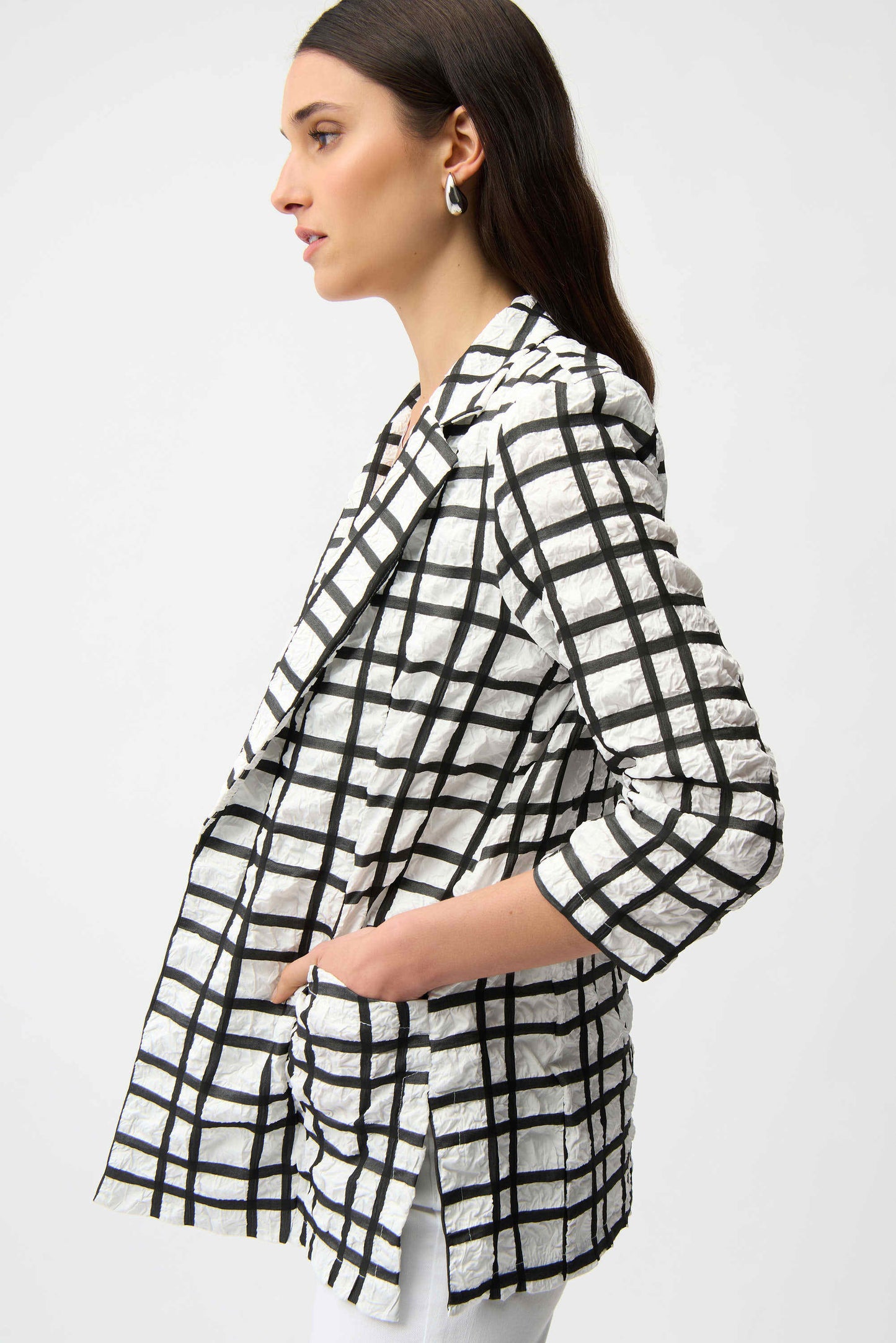 Jacquard Plaid Print Boxy Blazer