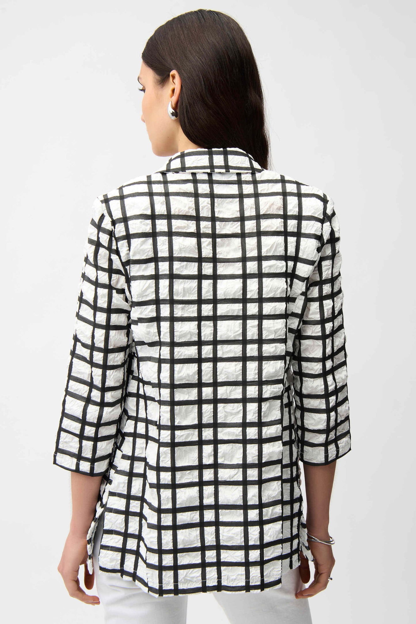 Jacquard Plaid Print Boxy Blazer