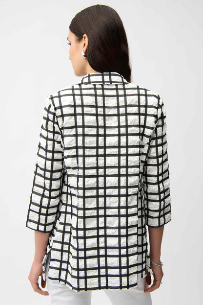 Jacquard Plaid Print Boxy Blazer