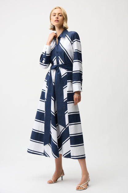 Cotton Stripe Fit & Flare Shirt Dress