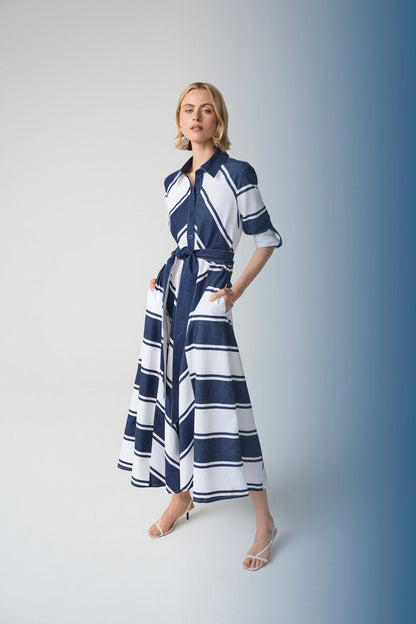 Cotton Stripe Fit & Flare Shirt Dress