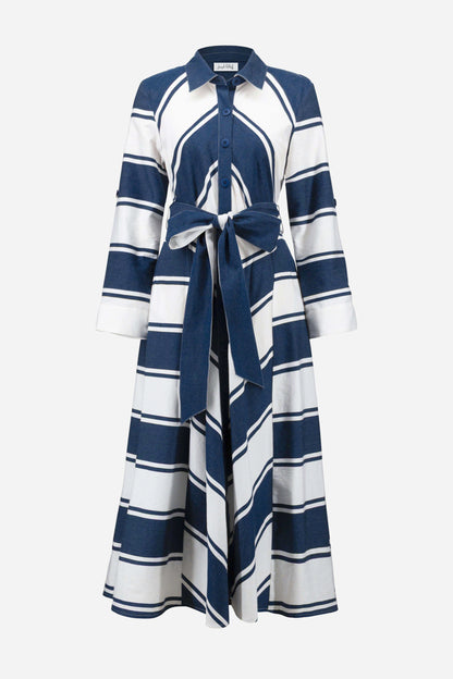Cotton Stripe Fit & Flare Shirt Dress