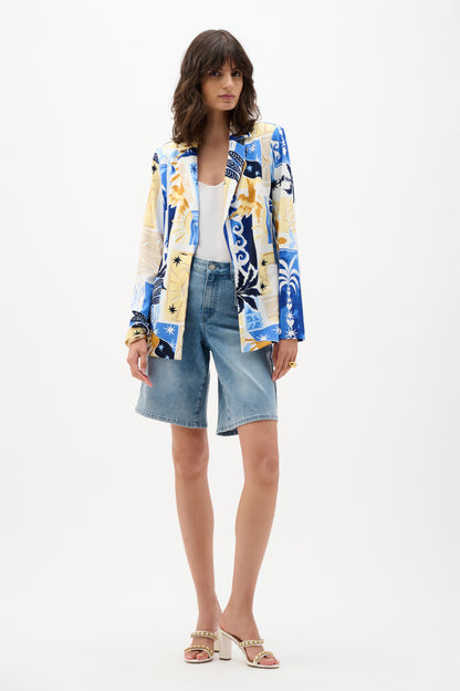 Silky Knit Tropical Print Blazer