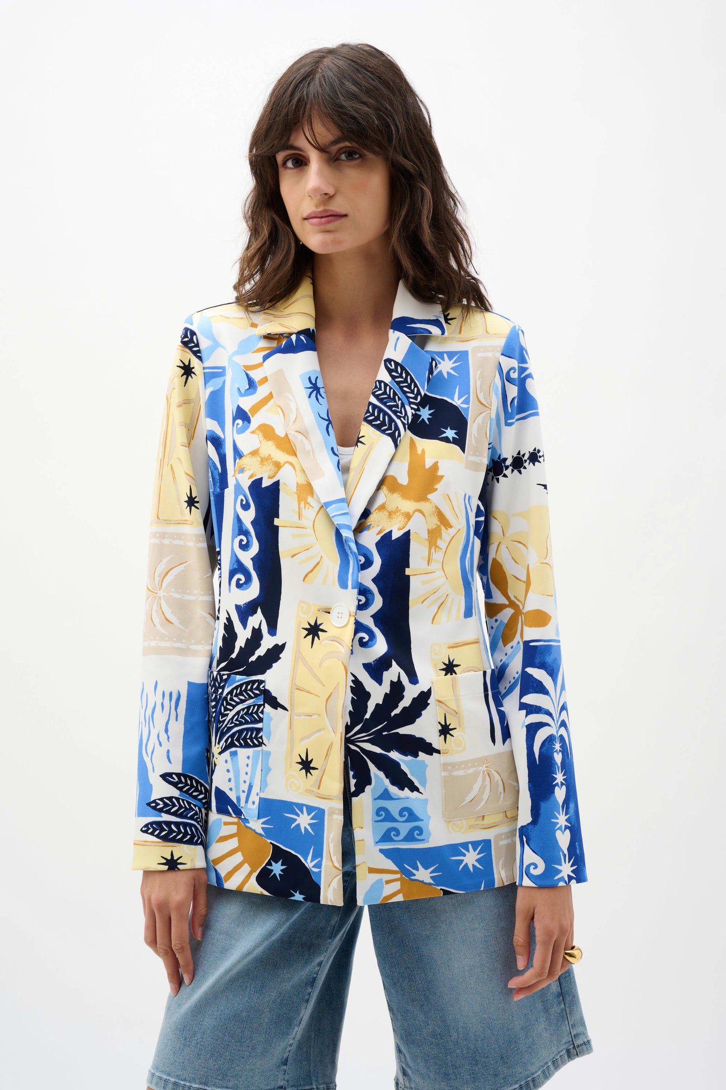 Silky Knit Tropical Print Blazer