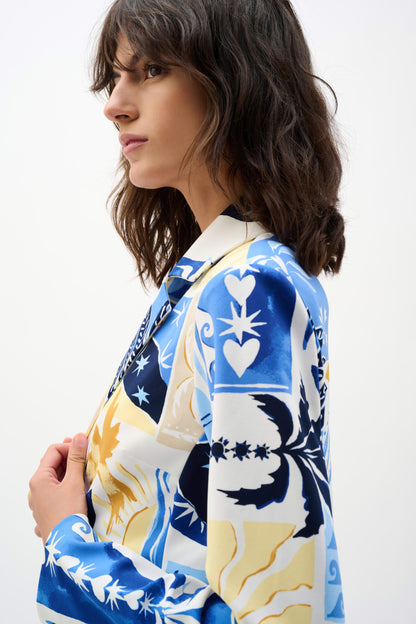 Silky Knit Tropical Print Blazer
