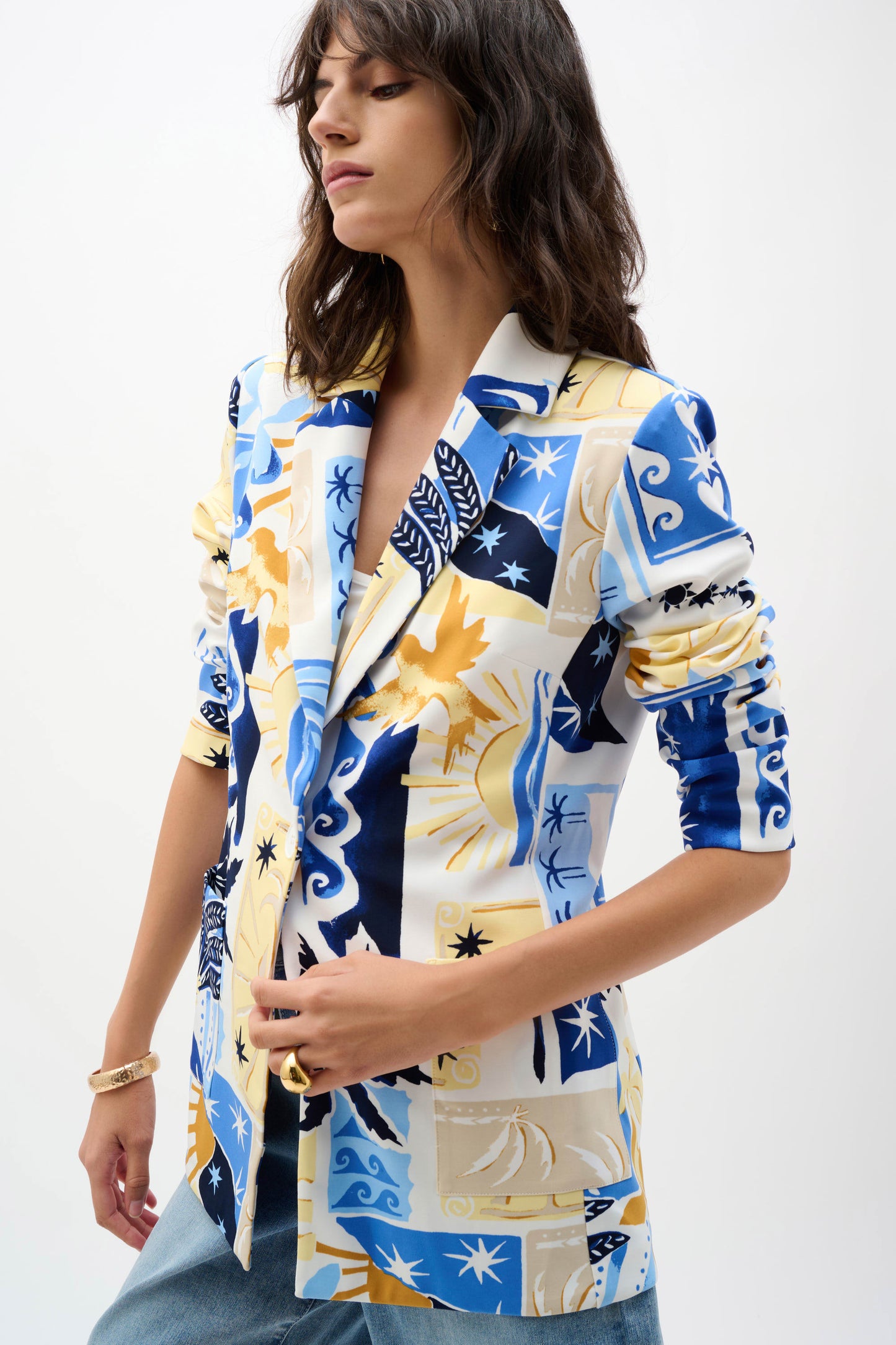 Silky Knit Tropical Print Blazer