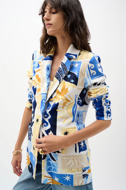 Silky Knit Tropical Print Blazer