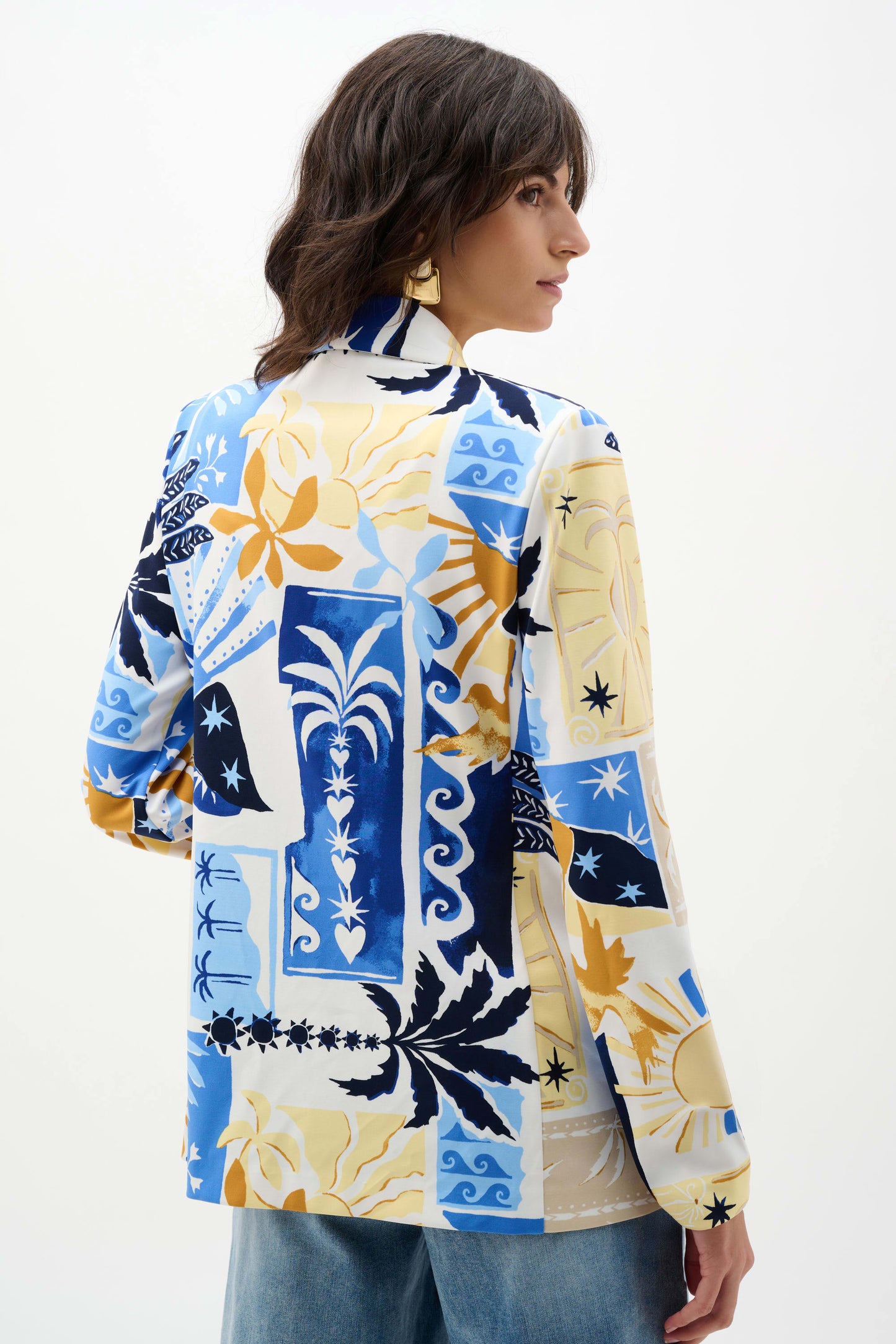 Silky Knit Tropical Print Blazer