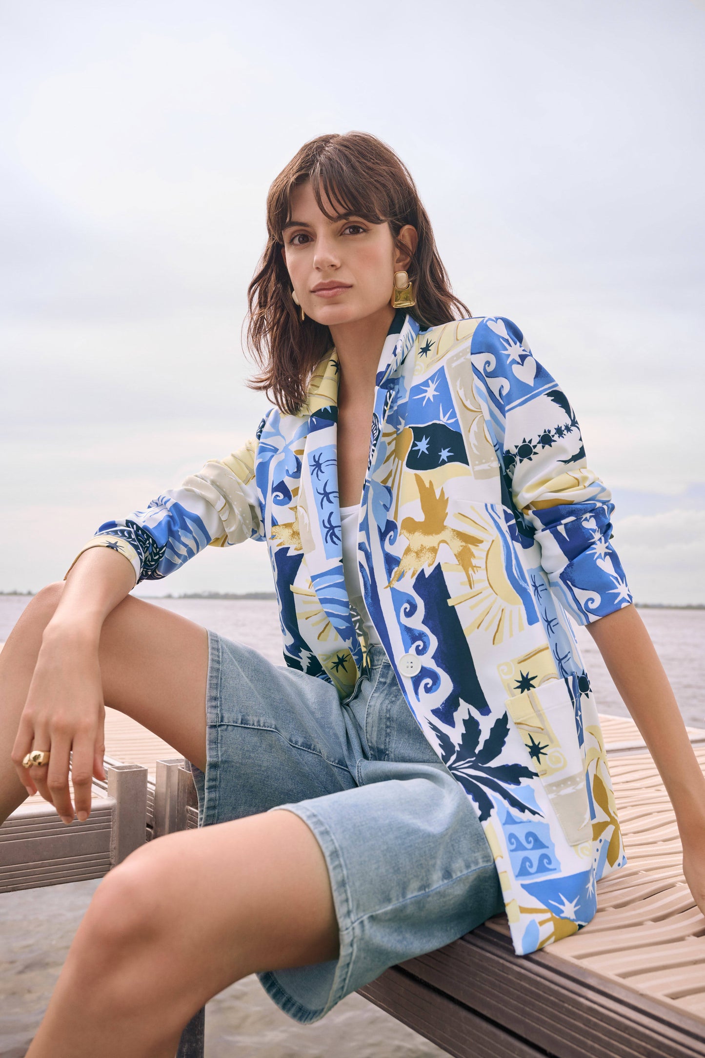 Silky Knit Tropical Print Blazer