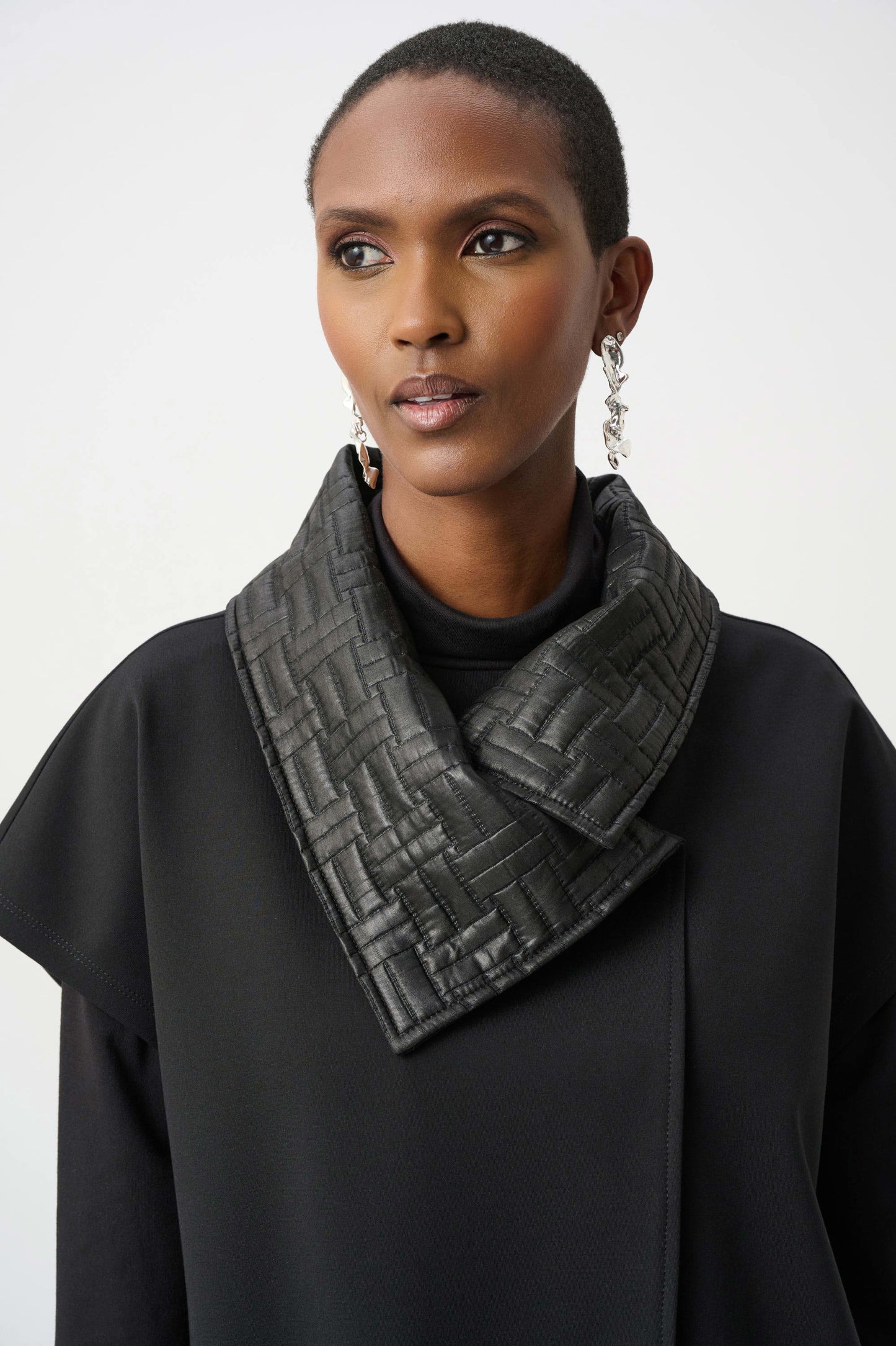 Heavy Knit Vest with Quilted Collar