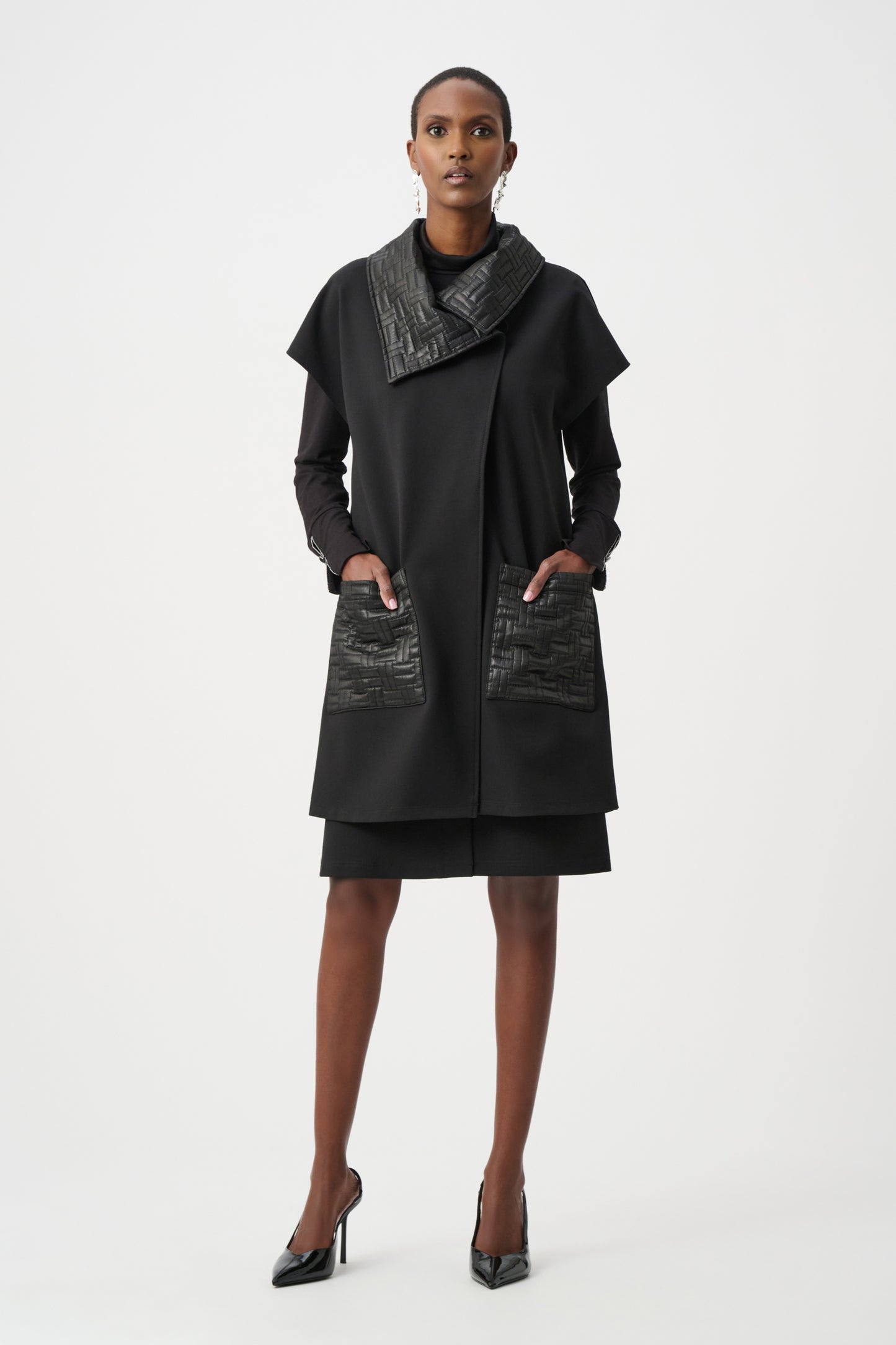 Heavy Knit Vest with Quilted Collar