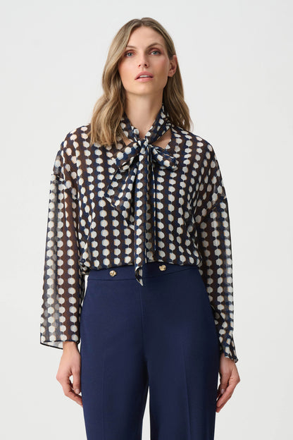 Chiffon Geometric Print Tie-Neck Blouse