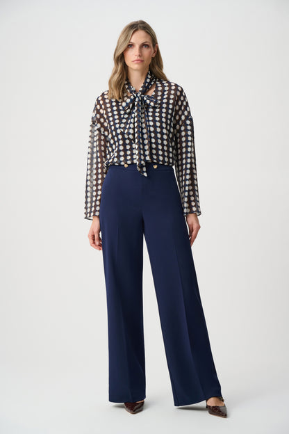 Chiffon Geometric Print Tie-Neck Blouse