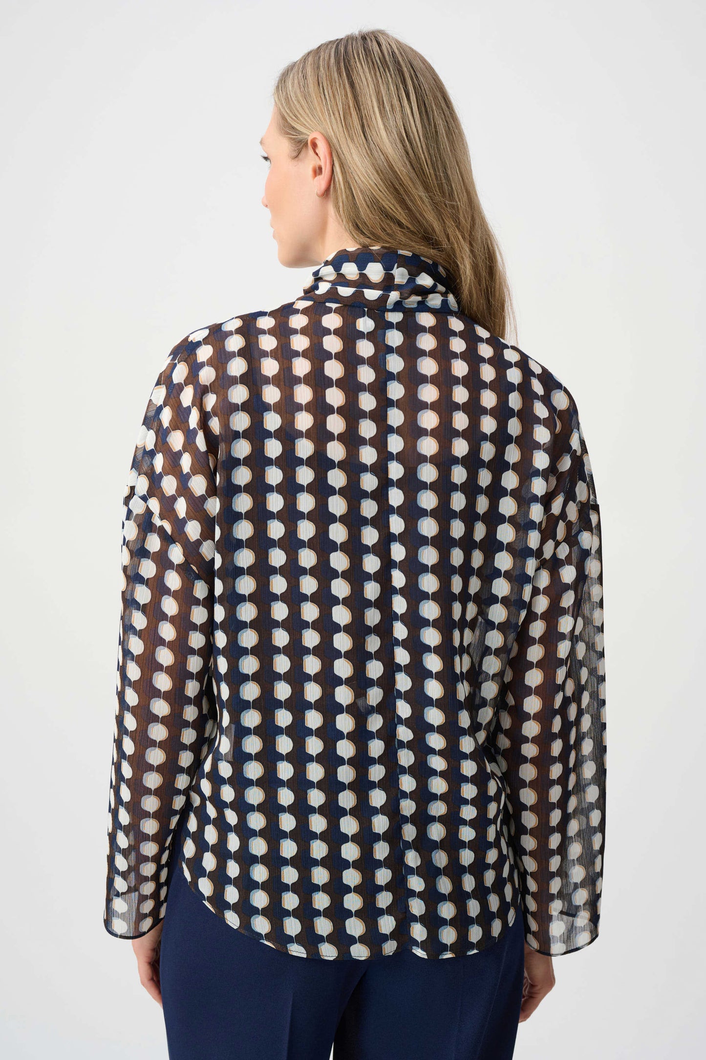 Chiffon Geometric Print Tie-Neck Blouse