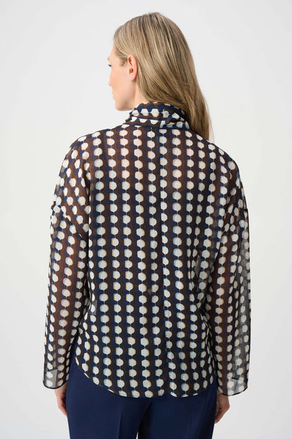 Chiffon Geometric Print Tie-Neck Blouse