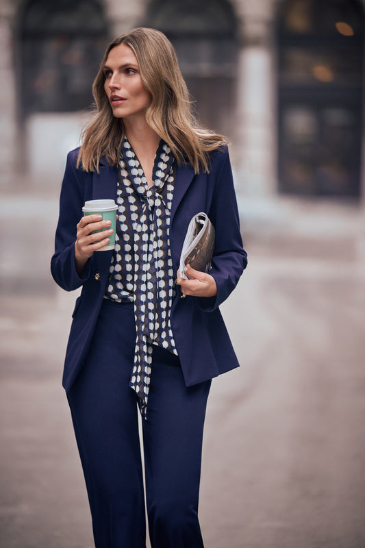 Chiffon Geometric Print Tie-Neck Blouse